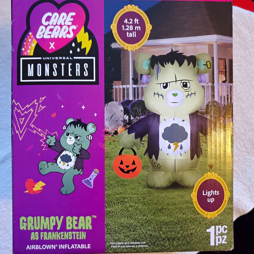 Gemmy Care Bears x Monsters Grumpy Bear Frankenstein 4.2ft Inflatable Halloween